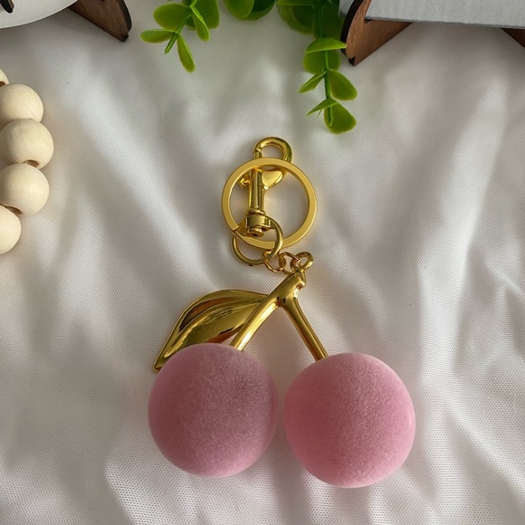 Accessories - Pink Cherry Keychain with Gold Accents